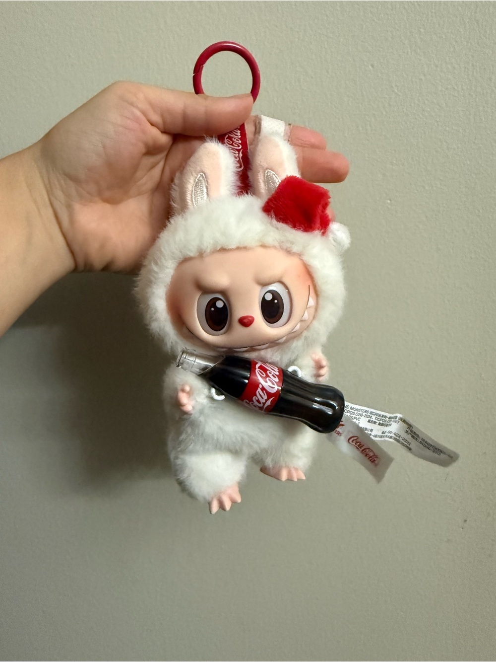 Coca Cola Bunny Plush Keychain — White with Red Accents
